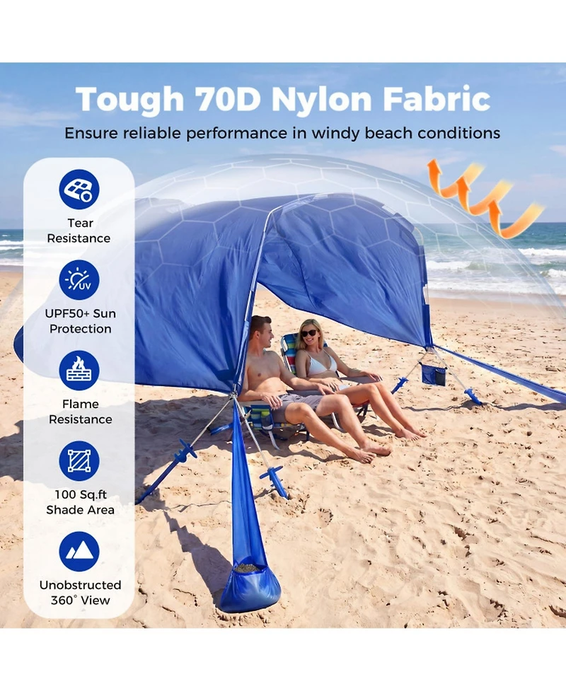 Gouun Wind-Powered Beach Tent Portable Sun Shelter with Carry Bag