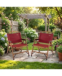 Gouun Folding Camping Chairs Set of 2 with Bamboo Frame and Low Lounge Seat