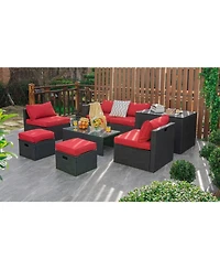 Gouun 8-Piece Patio Rattan Conversation Set with Storage Box