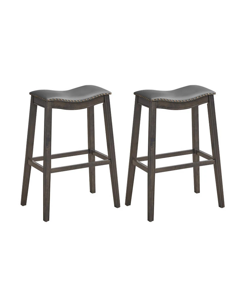 Gouun Set of 2 Backless Bar Stools with Nailhead Pvc Leather Seat