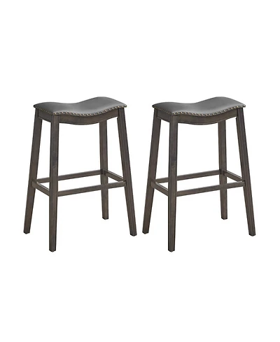 Gouun Set of 2 Backless Bar Stools with Nailhead Pvc Leather Seat