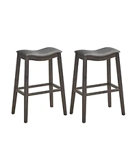 Gouun Set of 2 Backless Bar Stools with Nailhead Pvc Leather Seat