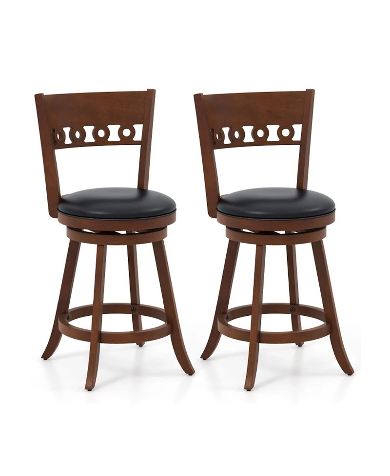 Gouun Set of 2 Swivel Bar Stools with Wood Frame and Backrest