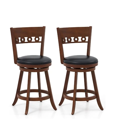 Gouun Set of 2 Swivel Bar Stools with Wood Frame and Backrest