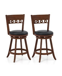 Gouun Set of 2 Swivel Bar Stools with Wood Frame and Backrest