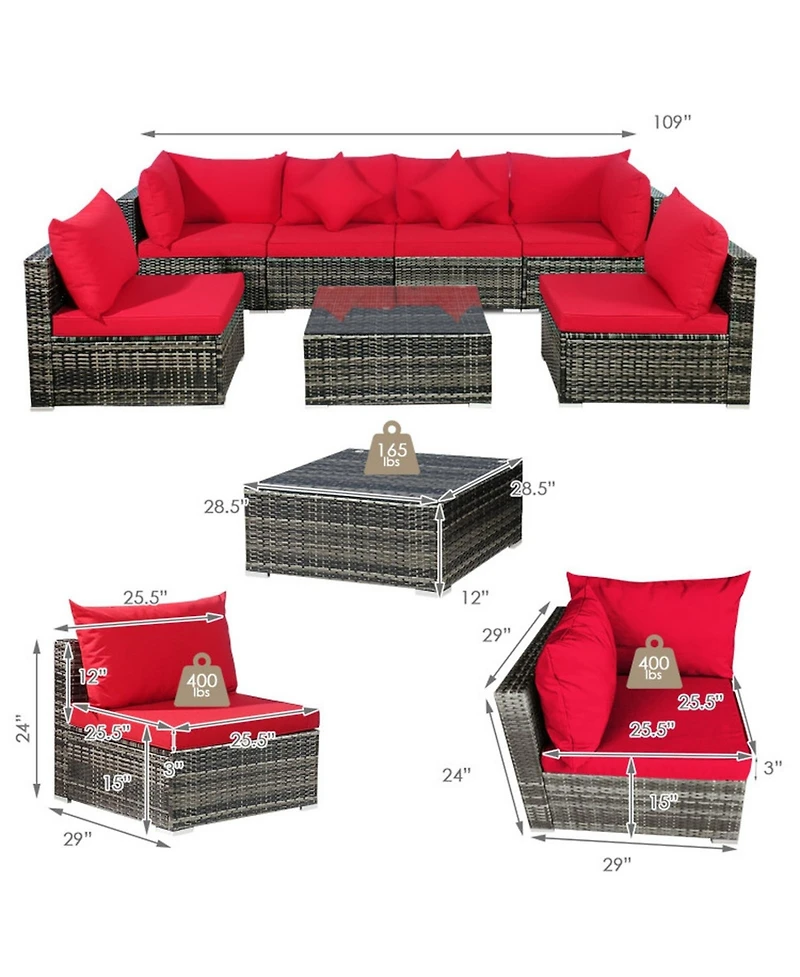 Gouun 7-Piece Patio Sectional Sofa Set with Cushions and Glass Table