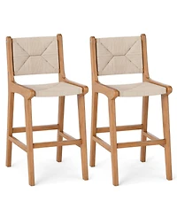 Gouun Set of 2 Counter-Height Bar Stools with Woven Rope Seats and Wood Frames