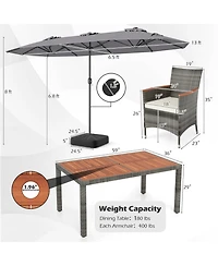 Gouun 8-Piece Outdoor Wicker Dining Set with 13.5 Ft Double-Sided Solar Led Umbrella