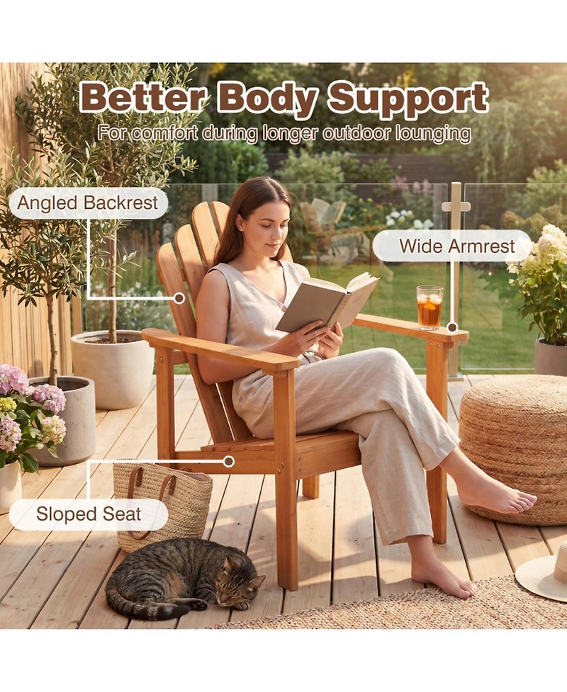 Gouun Stackable Acacia Wood Adirondack Chair Set of 2 with Side Table