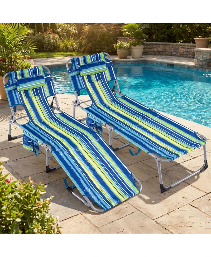 Gouun Set of 2 Portable Tanning Chairs with 4-Position Back and Face Hole