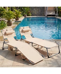 Gouun Set of 2 Folding Chaise Lounge Tanning Chairs with 4-Position Backrest