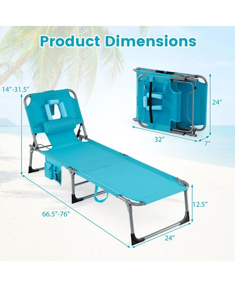 Gouun Set of 2 Portable Tanning Chairs with 4-Position Back and Face Hole