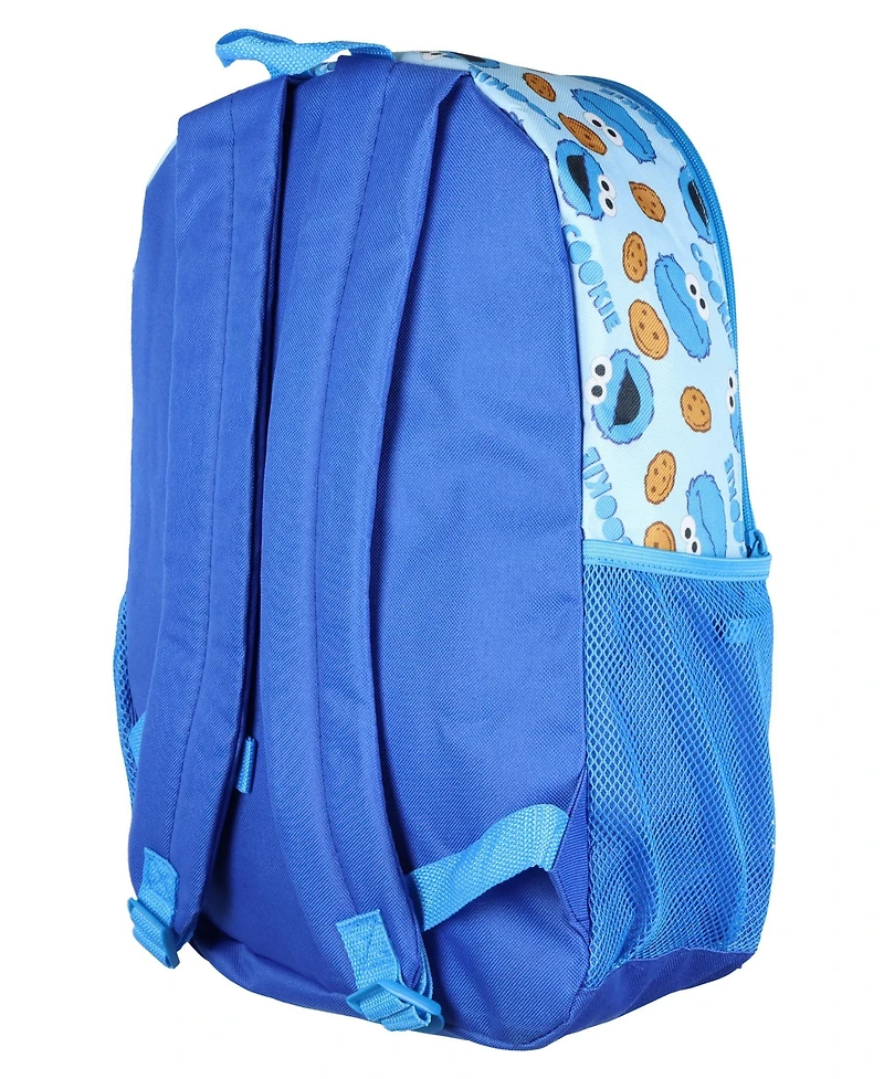 Sesame Street Cookie Monster Backpack 5-Piece Mega Set Cookie Time Kids School Bag Lunch Box Pencil Case Water Bottle 16"