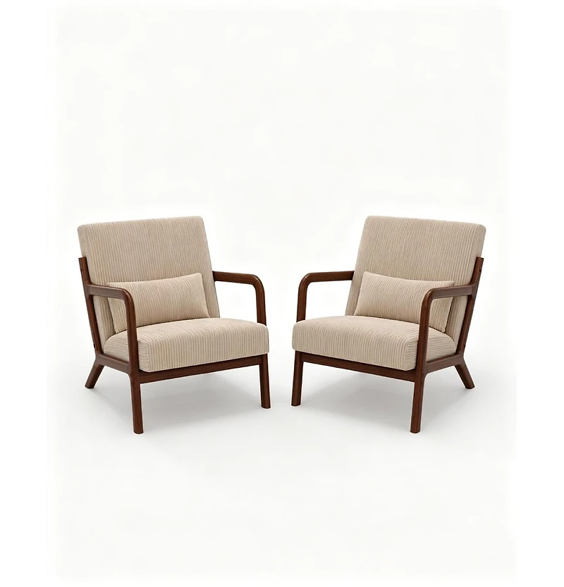 gaomon Two-piece Wide Stripe Corduroy Accent Chairs, sturdy wooden frame, comfortable reading chairs with lumbar pillows