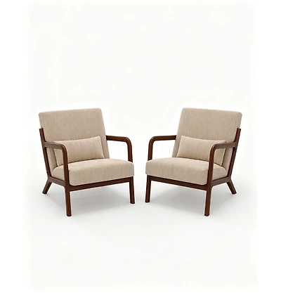 gaomon Two-piece Wide Stripe Corduroy Accent Chairs, sturdy wooden frame, comfortable reading chairs with lumbar pillows