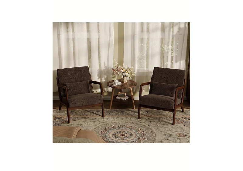 gaomon 2-Piece Snow Texture Fabric Reading Chairs, Mid-Century Style, Sturdy Wooden Frame, Equipped with Lumbar Pillows.