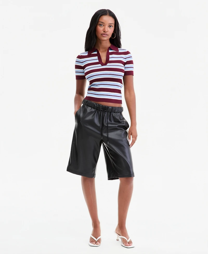 Bar Iii Women's Faux-Leather Side-Stripe Bermuda Shorts, Macy's Exclusive