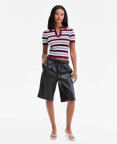 Bar Iii Women's Faux-Leather Side-Stripe Bermuda Shorts, Macy's Exclusive