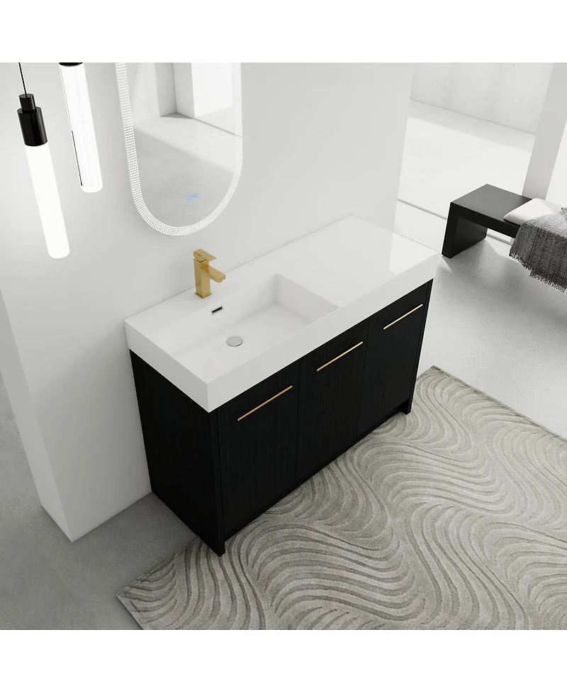 Sillysis 48 Inch Modern Chestnut Bathroom Vanity with Resin Sink, Soft Close Doors, Scratch and Water Resistant Plywood Cabinet