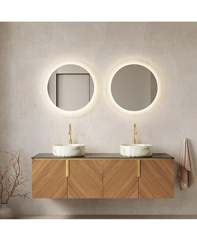 Sillysis 60 Inch Double Sink Bathroom Vanity, Sintered Stone Top, Double Ceramic Vessel Sink