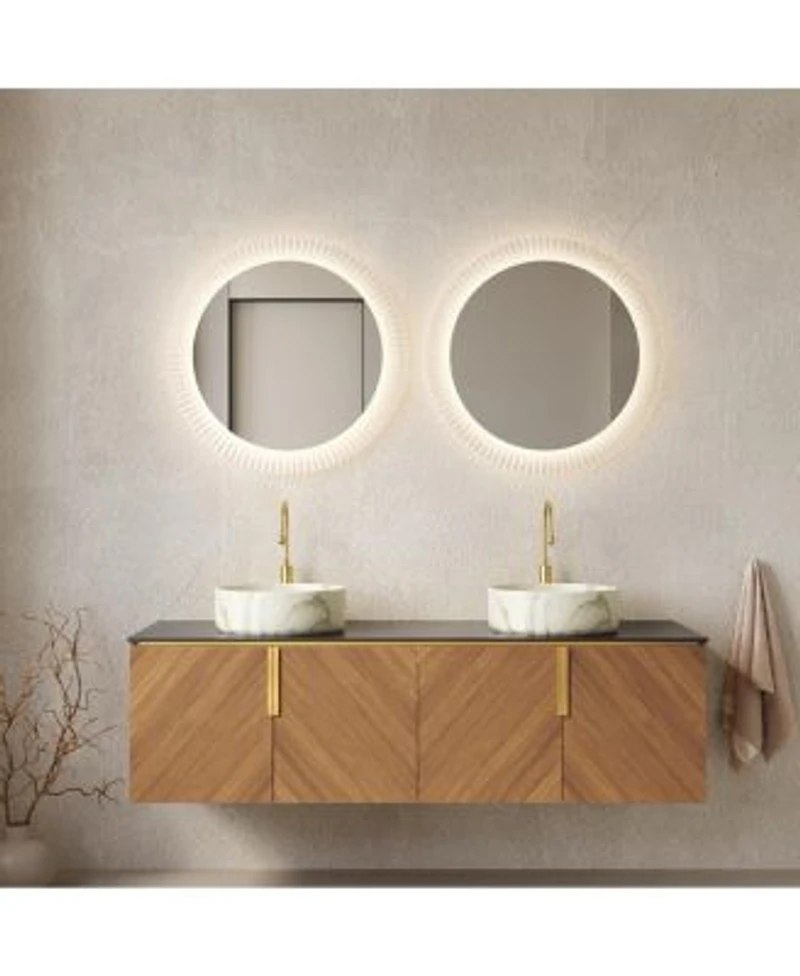 Sillysis 60 Inch Double Sink Bathroom Vanity Sintered Stone Top Double Ceramic Vessel Sink Soft Close Large Storage