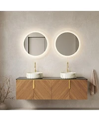 Sillysis 60 Inch Double Sink Bathroom Vanity Sintered Stone Top Double Ceramic Vessel Sink Soft Close Large Storage