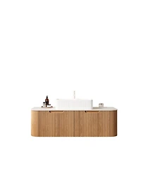 Sillysis Wall Mounted Bathroom Vanity with Rectangular Ceramic Sink, Modern Wood Grain Cabinet, Soft Close Drawer, Pre-assembled