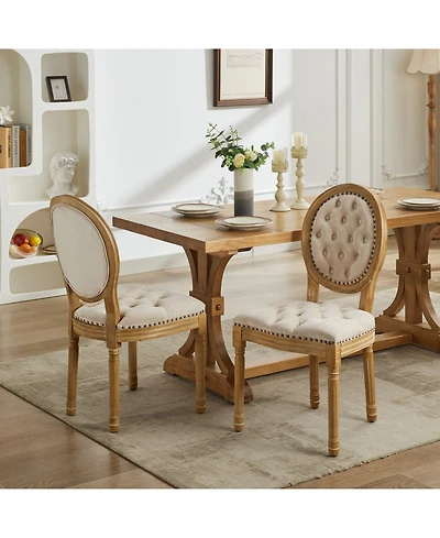 Clihome French Style Solid Wood Frame Antique Painting, Hand-pulled buckle decoration Pu artificial leather Dining Chair,Set of 2