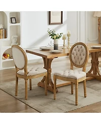 Clihome French Style Solid Wood Frame Antique Painting, Hand-pulled buckle decoration Pu artificial leather Dining Chair,Set of 2