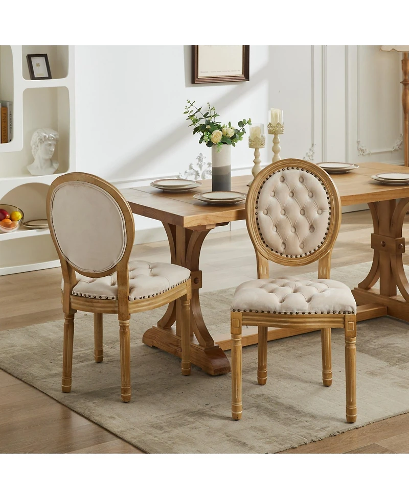 Clihome French Style Solid Wood Frame Antique Painting, Hand-pulled buckle decoration Pu artificial leather Dining Chair,Set of 2