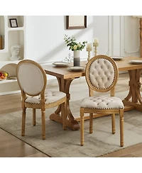 Clihome French Style Solid Wood Frame Antique Painting, Hand-pulled buckle decoration Pu artificial leather Dining Chair,Set of 2
