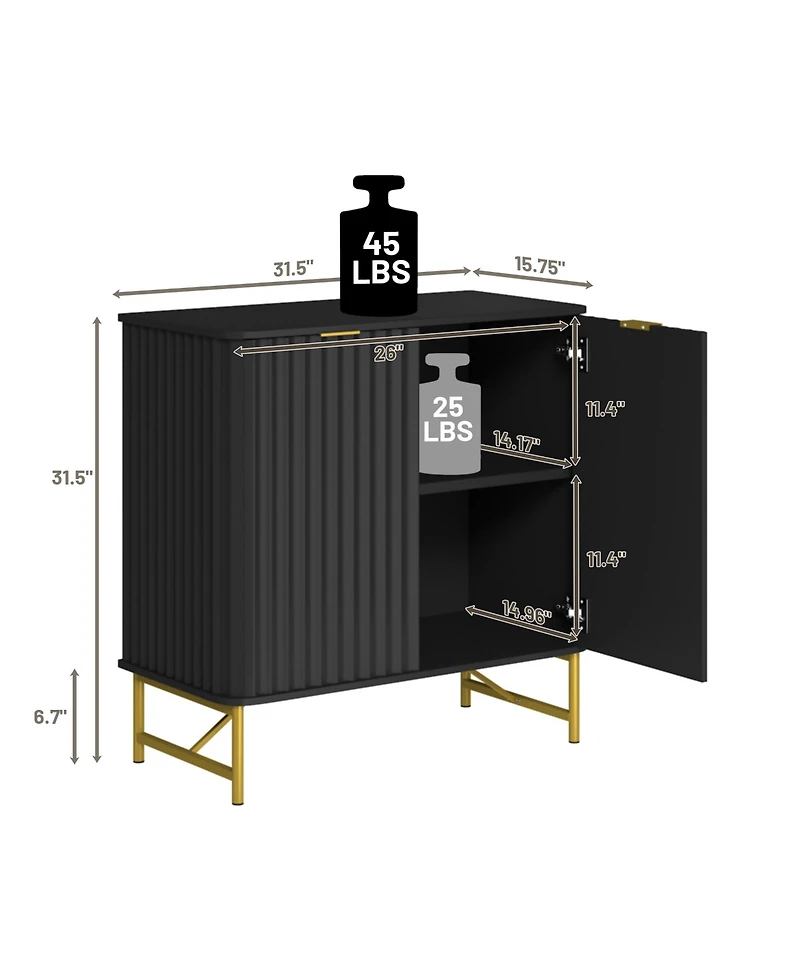 Clihome 32 Inch Storage Cabinet,2 Door Mdf Organizer with Adjustable Feet,Durable Design for Home,Office