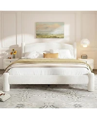 gaomon Boucle Bed Frame, Upholstered Platform Cloud with Soft Round Headboard and Cylindrical Legs, Noise Free Heavy Duty