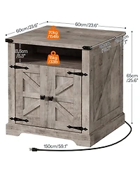 Slickblue Wooden Farmhouse Bedside Table 23.6 Inch with Charging Station