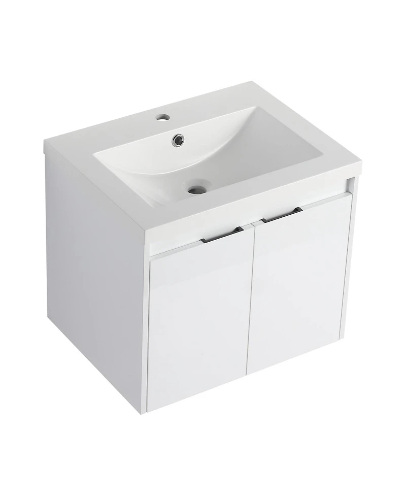 Sillysis 47 Inch Modern Wall Mounted Bathroom Vanity with Resin Sink, Soft Close Doors, Water-Resistant Double Cabinet Storage
