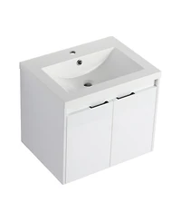 Sillysis 47 Inch Modern Wall Mounted Bathroom Vanity with Resin Sink, Soft Close Doors, Water-Resistant Double Cabinet Storage