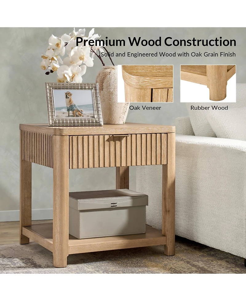 Hulala Home Eustacio Modern 23.75"W Fogarty Oak Grain Fluted End Table