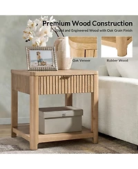 Hulala Home Eustacio Modern 23.75"W Fogarty Oak Grain Fluted End Table