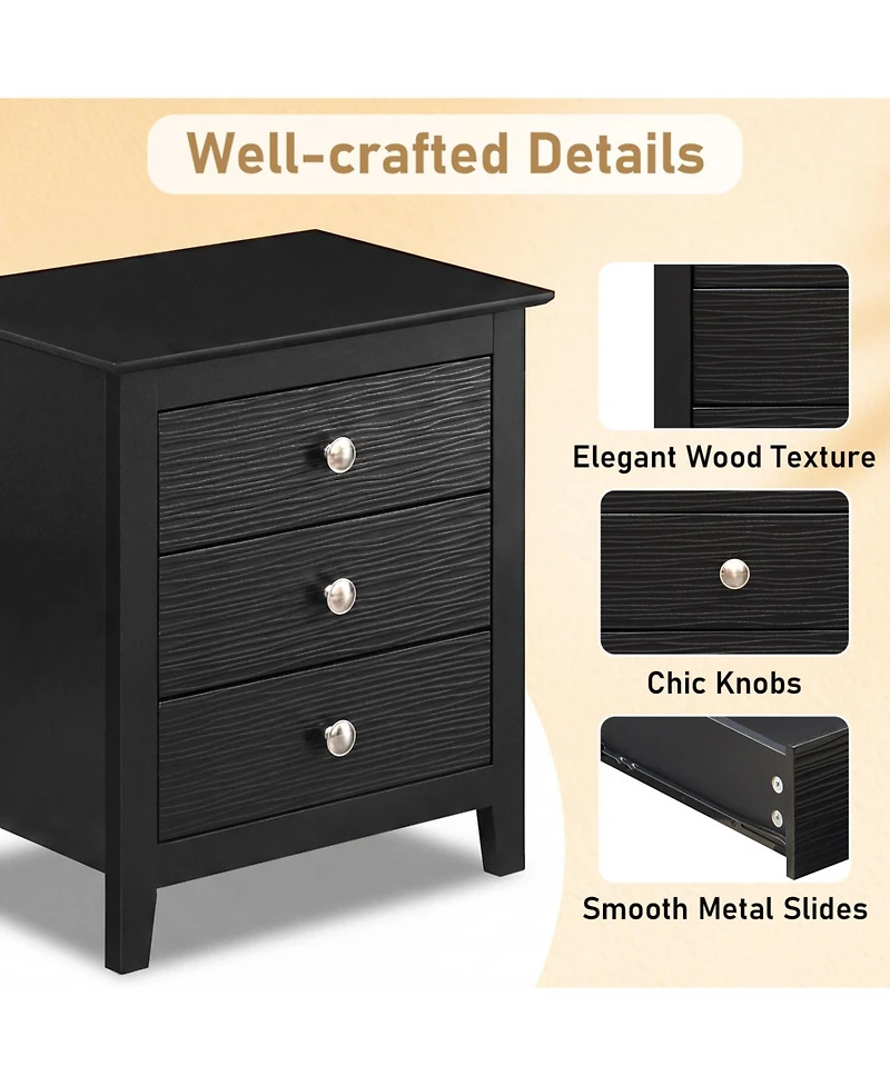 Slickblue 3 Drawer Farmhouse Nightstand with Wood Grain Finish and Storage Drawers