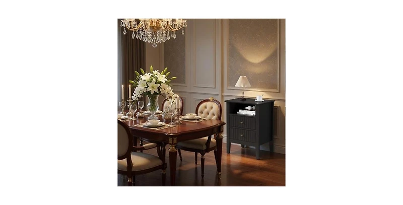 Lucky One 18"W Fluted Nightstand with 2-Drawer (Set of 2)