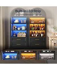Slickblue Tall Bookcase with Led Lighting, Arched Design and 2 Drawers