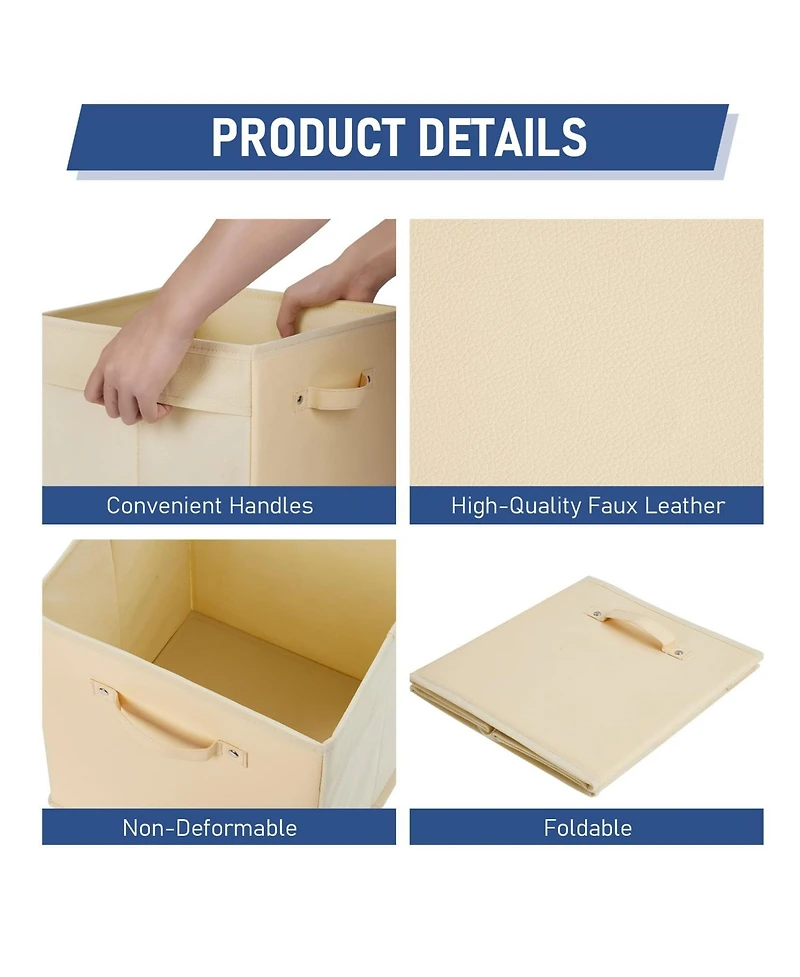 homfan 6-Pack Foldable Fabric Storage Bins with Faux Leather Handles, Cube Organizer Baskets for Shelves and Closet