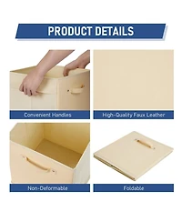 homfan 6-Pack Foldable Fabric Storage Bins with Faux Leather Handles, Cube Organizer Baskets for Shelves and Closet