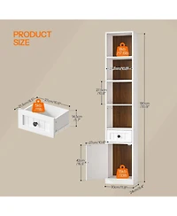 Slickblue Narrow Storage Bookcase with Cabinet and Adjustable Shelving for Home