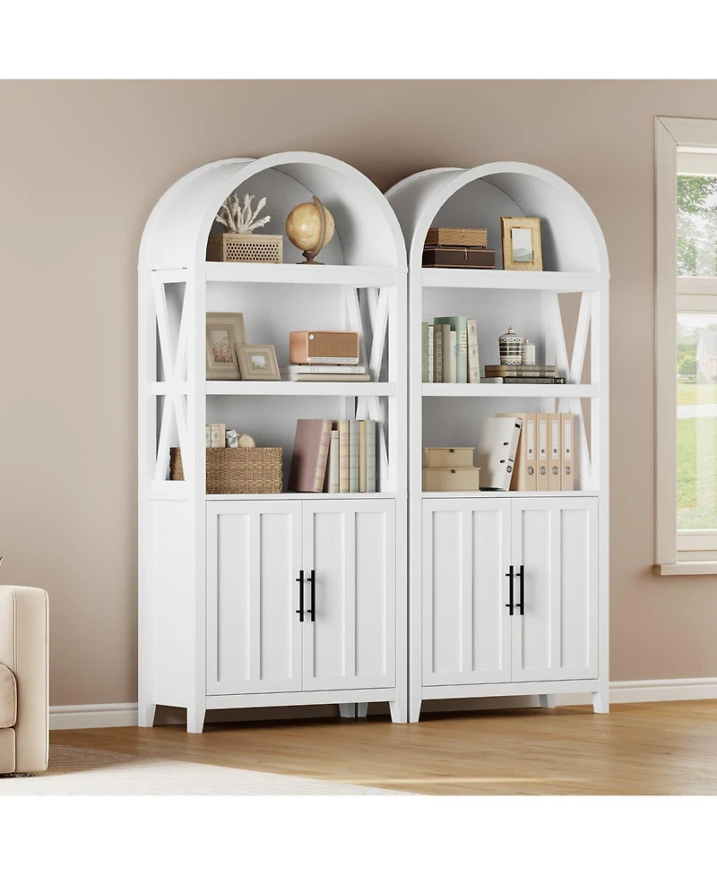 Slickblue Modern Farmhouse 5-Tier Bookcase with Arched Design and Display Shelves