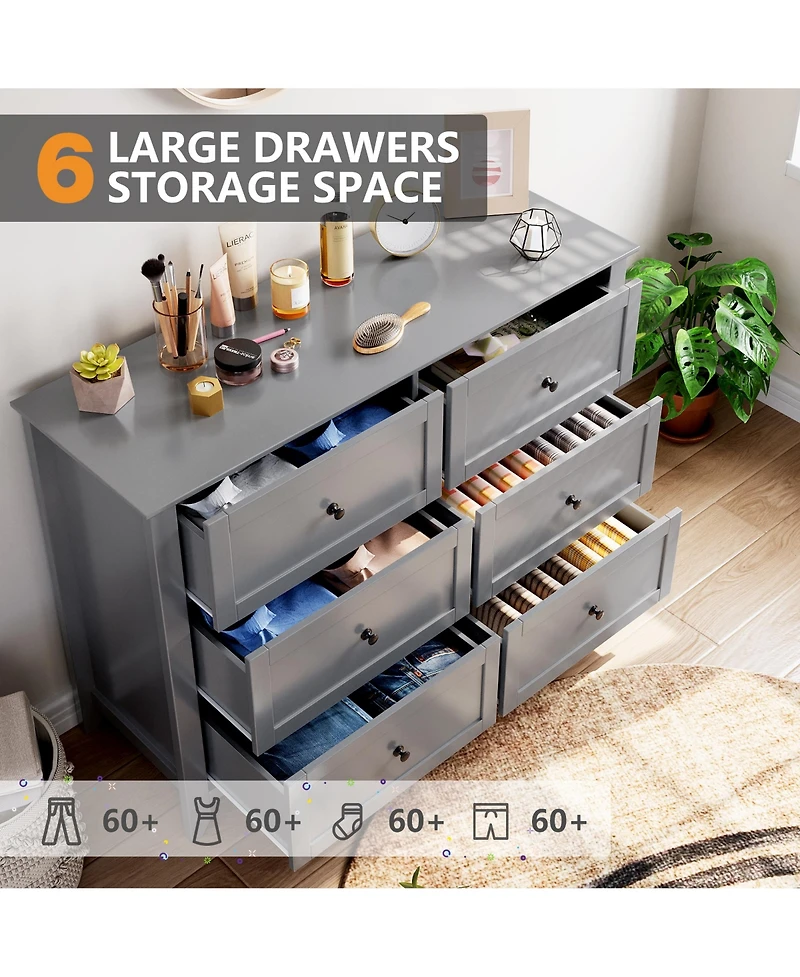 homfan 2 Set of 6 Drawer Dresser for Bedroom, Modern Double Chest of Drawers with Deep Storage, Wide Storage Organizer Unit for Closet, Living Room