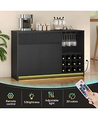 Slickblue Coffee Bar Cabinet with Led Lights and Charging Station Storage Unit