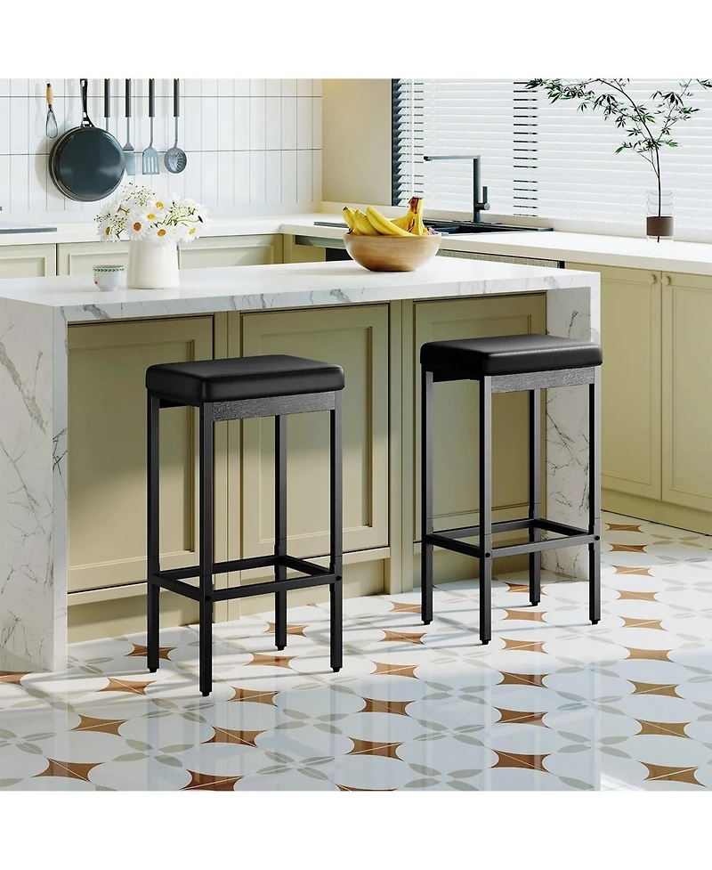 Slickblue Counter Height Bar Stools 2 Piece with Thick Padded Seat and Metal Base
