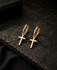 Rhona Sutton Men's Classic 14K Gold Cross Hoop Earrings