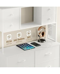 homfan 12 Drawer Dresser, 56 Inch Fabric Storage Cabinet with Led Light and Charging Station for Bedroom/ Living Room / Entryway